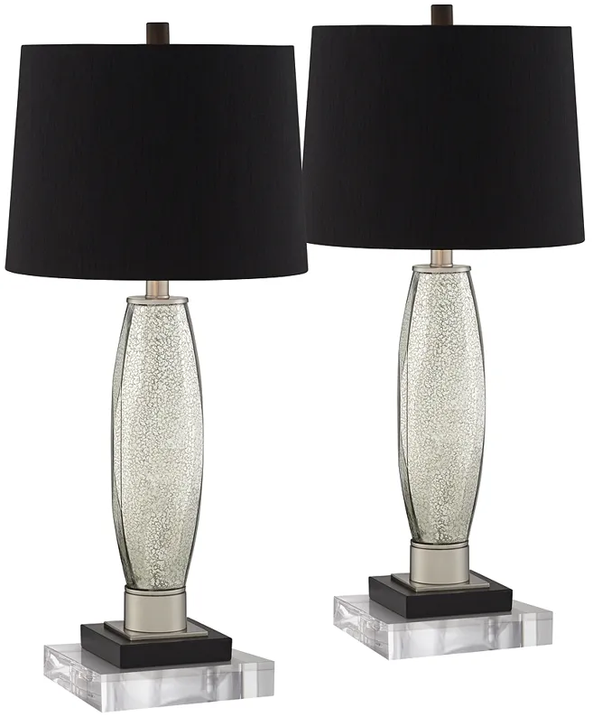 Regency Hill Landro 29" Mercury Glass Table Lamps with Acrylic Risers