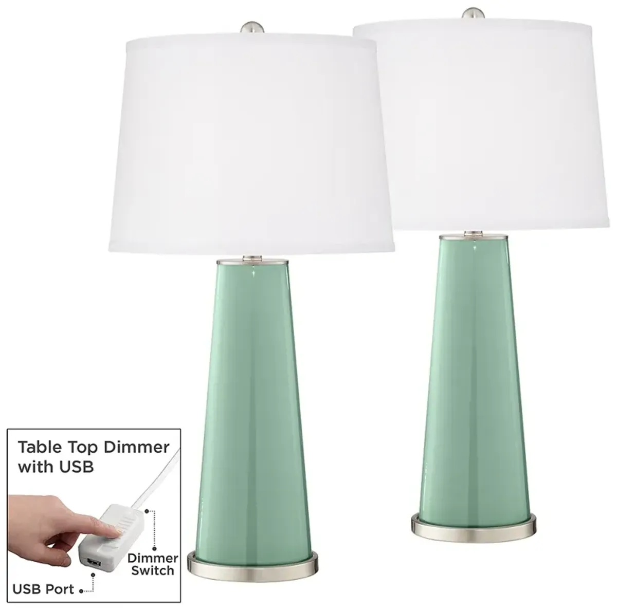 Grayed Jade Leo Table Lamp Set of 2 with Dimmers