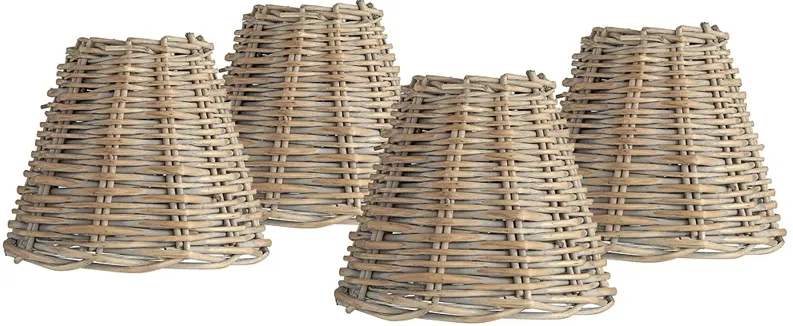 Natural Wicker Weave Chandelier Lamp Shades 3x6x5 (Clip-On) Set of 4