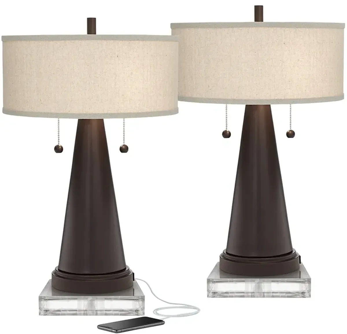 Franklin Iron Works Craig 24 1/2" Bronze USB Table Lamps with Risers