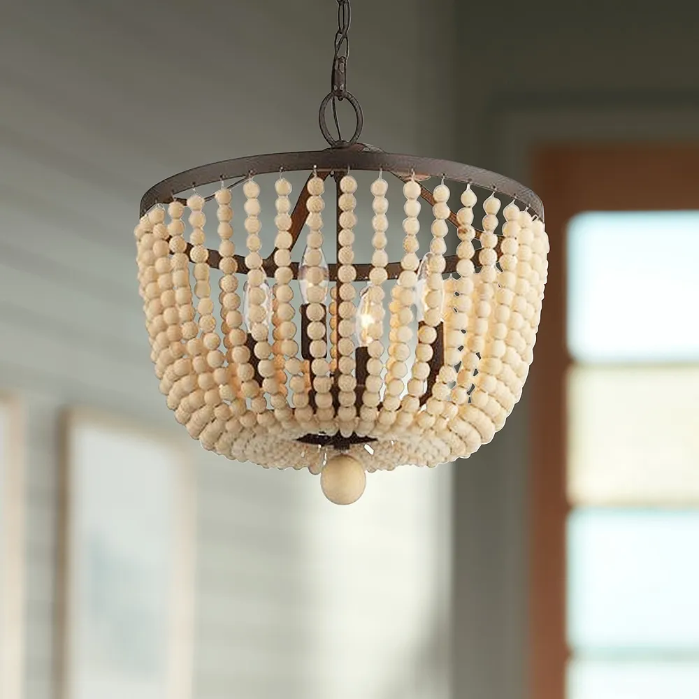 Crystorama Rylee 16 1/2"W Bronze and Wood Beads Ceiling Light