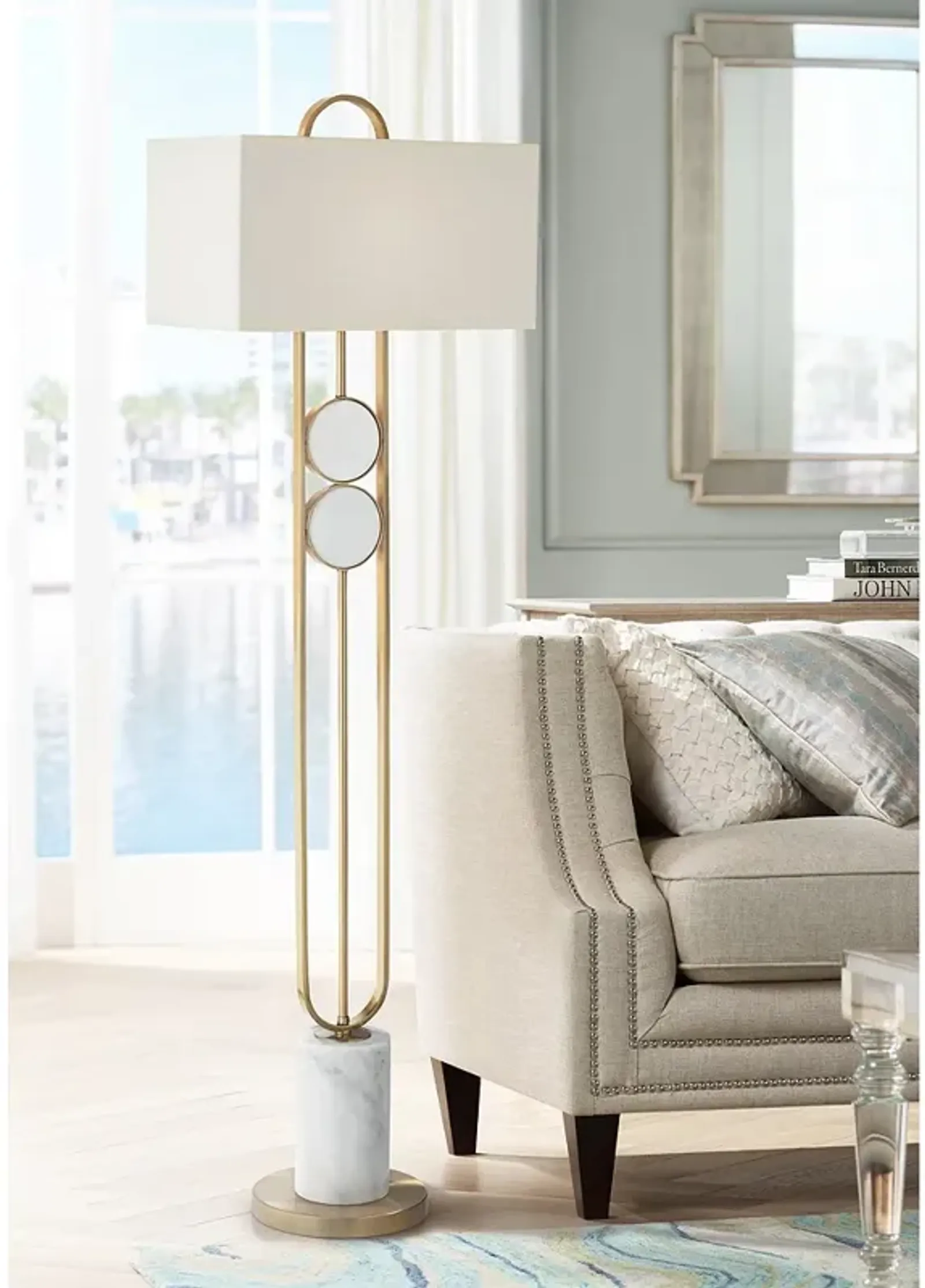 Possini Euro Disc 68" High Gold and Marble Modern Floor Lamp