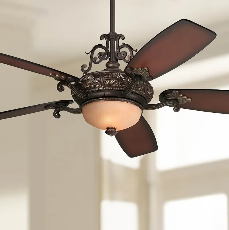 56" Casa Esperanza Teak Bronze and Gold LED Ceiling Fan with Remote