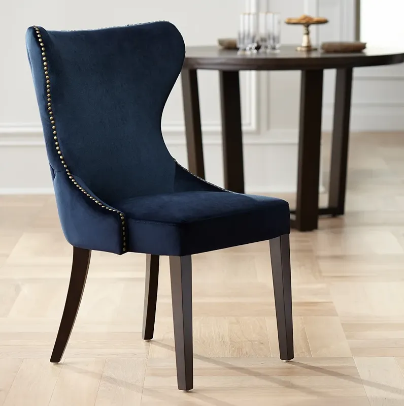 Ariana Antique Brass Trimmed Navy Blue Velvet Dining Chair