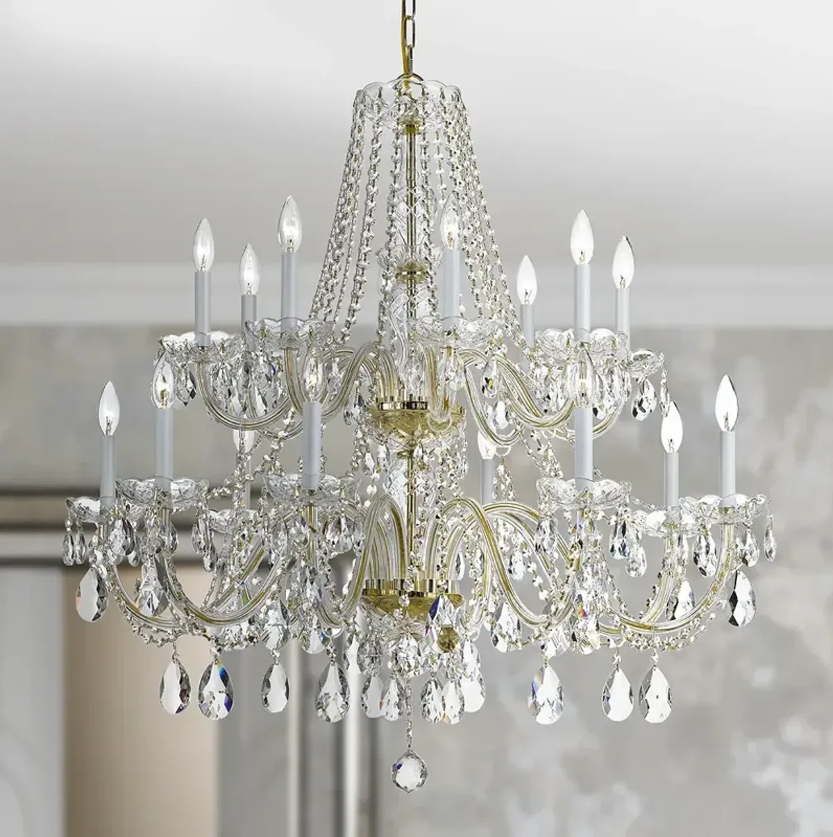 Traditional Crystal 37"W Polished Brass 16-Light Chandelier