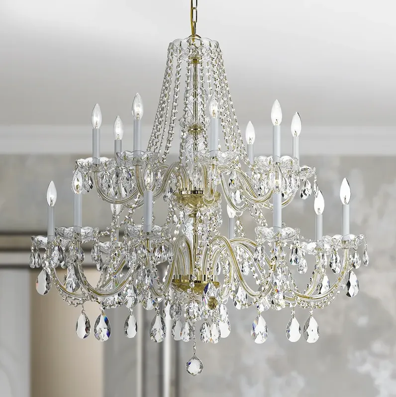 Traditional Crystal 37"W Polished Brass 16-Light Chandelier