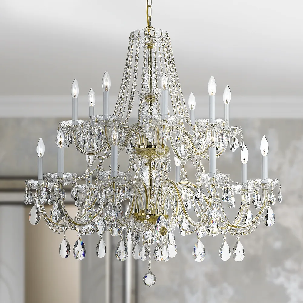 Traditional Crystal 37"W Polished Brass 16-Light Chandelier