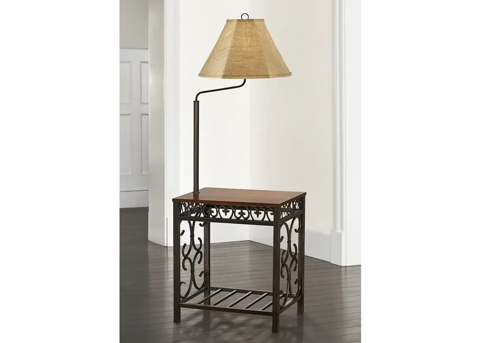 Regency Hill Travata 54" Cherry Wood End Table with Floor Lamp