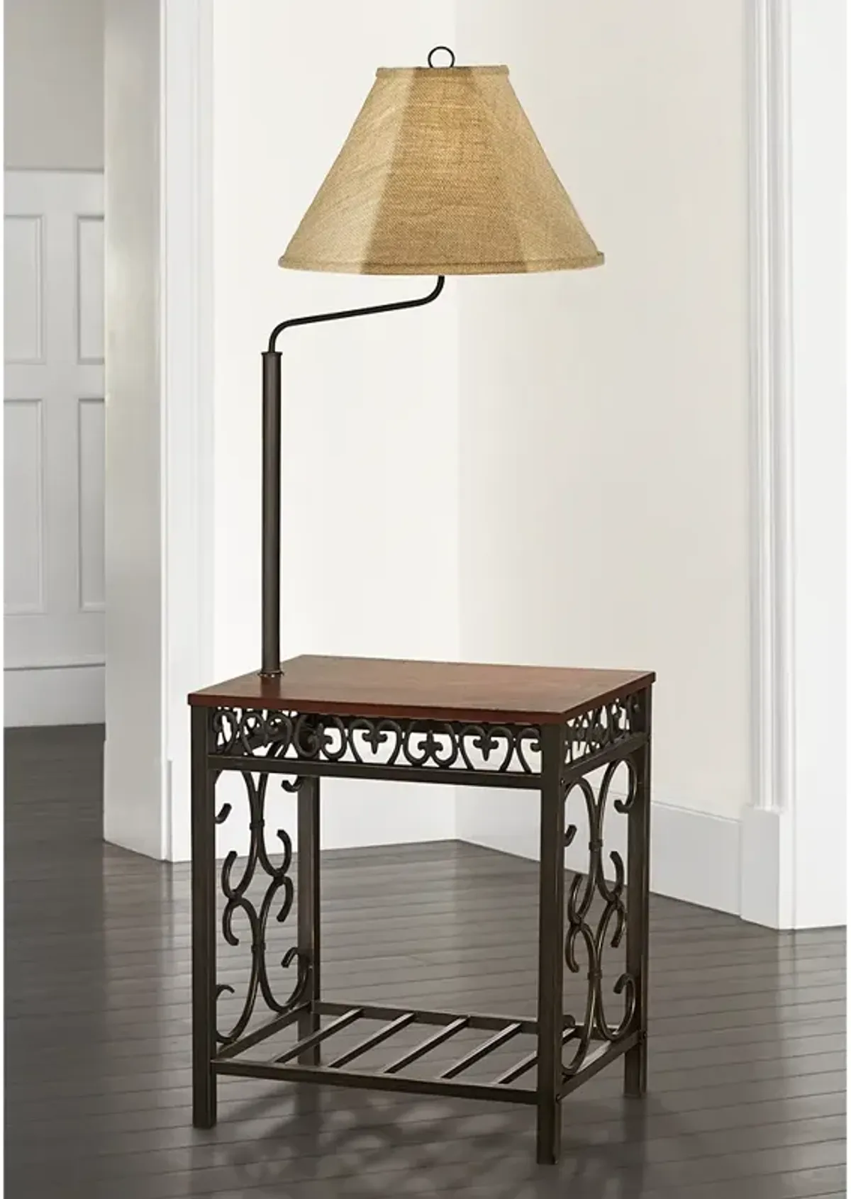 Regency Hill Travata 54" Cherry Wood End Table with Floor Lamp