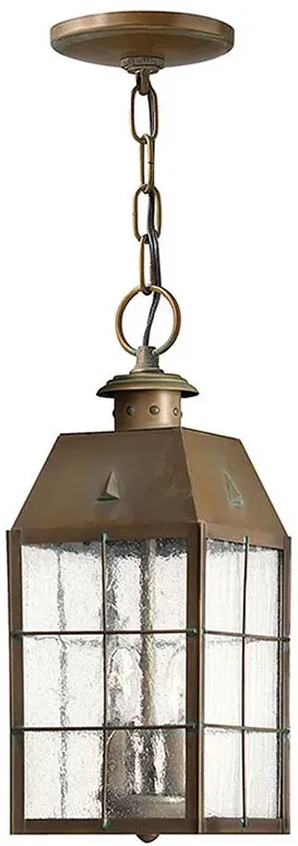 Outdoor Nantucket-Medium Hanging Lantern-Aged Brass