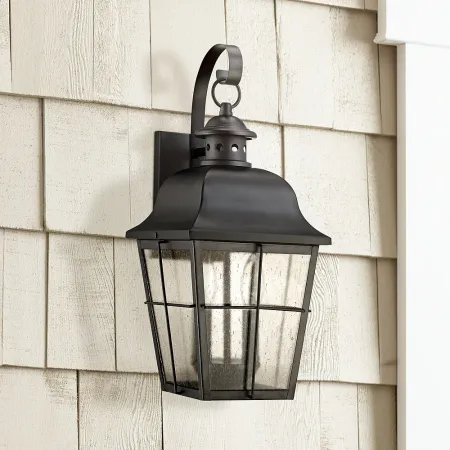 Quoizel Millhouse 18" High Black and Seeded Glass Outdoor Wall Light