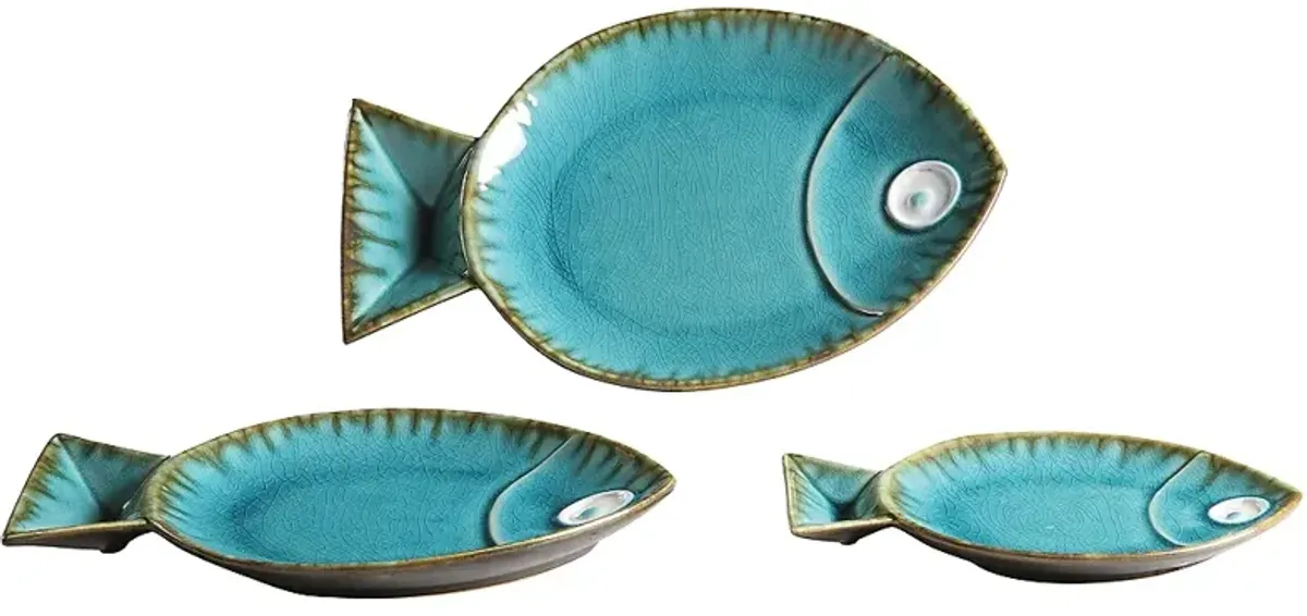 Crestview Collection Set of 3 Lake City Fish Serving Trays