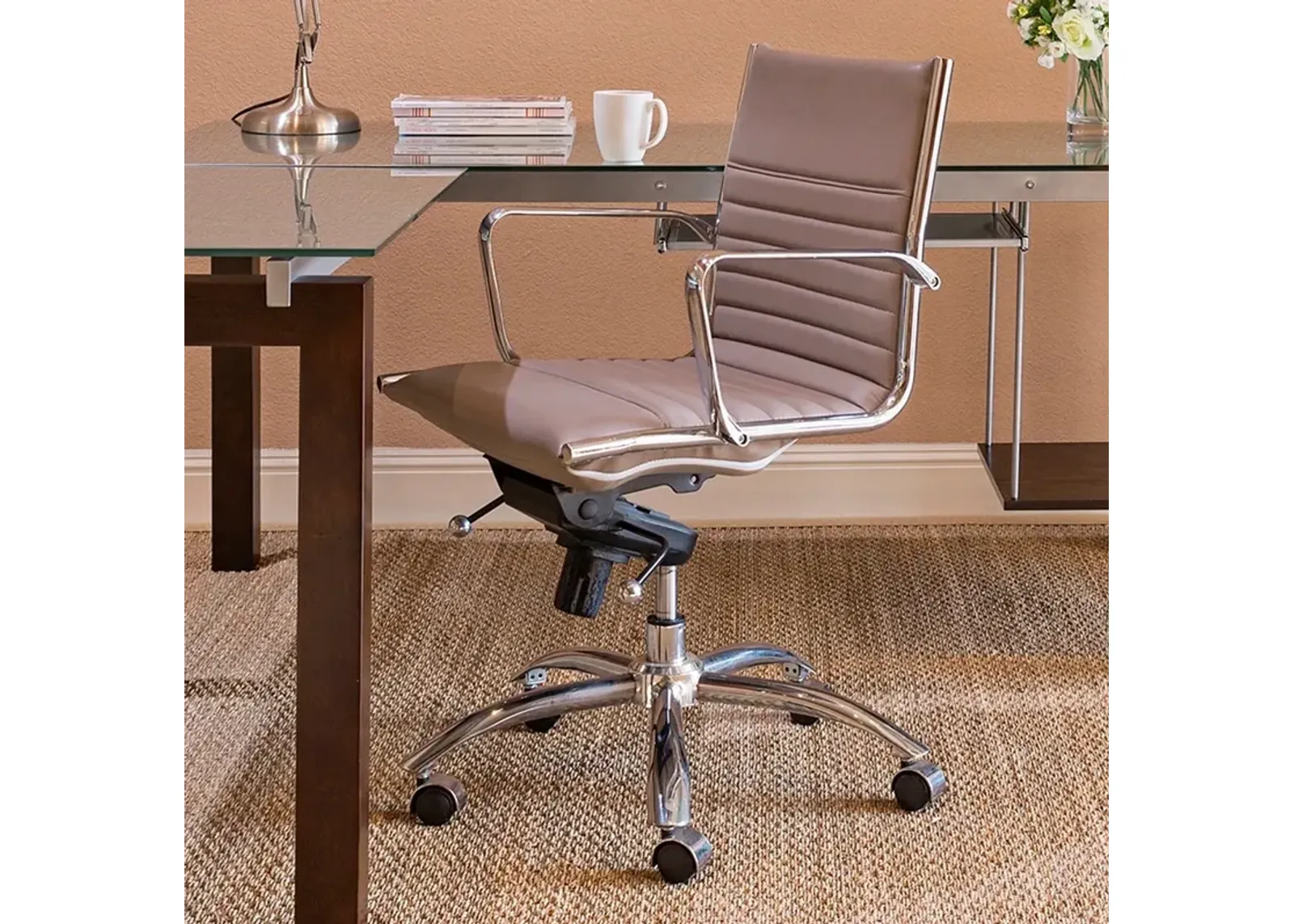 Dirk Taupe Leatherette Low Back Adjustable Office Chair