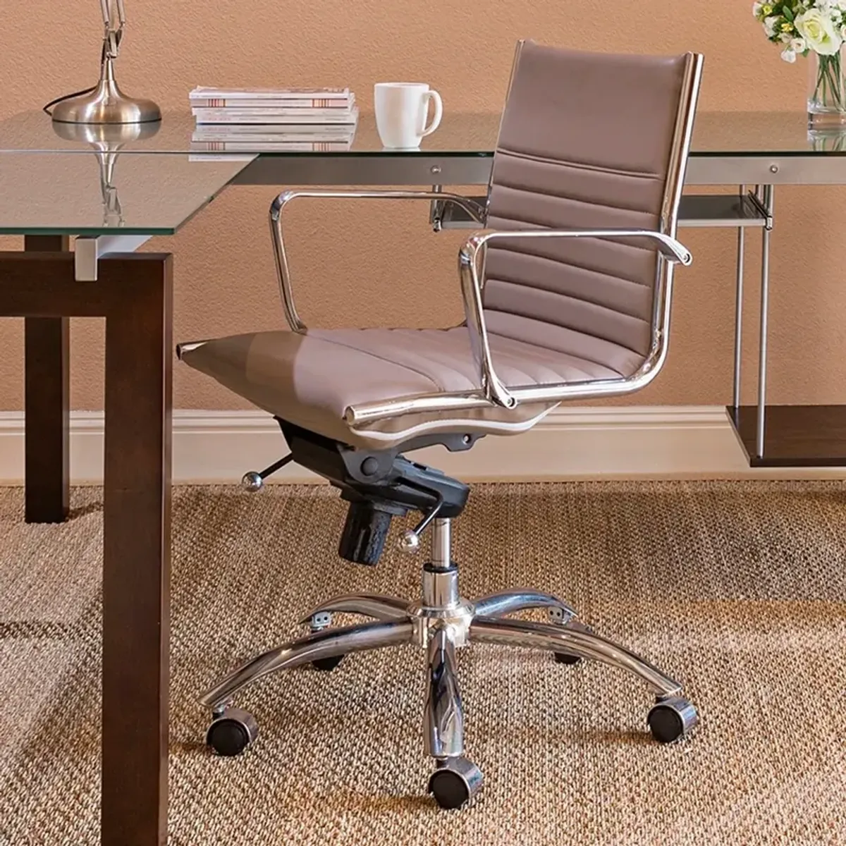 Dirk Taupe Leatherette Low Back Adjustable Office Chair