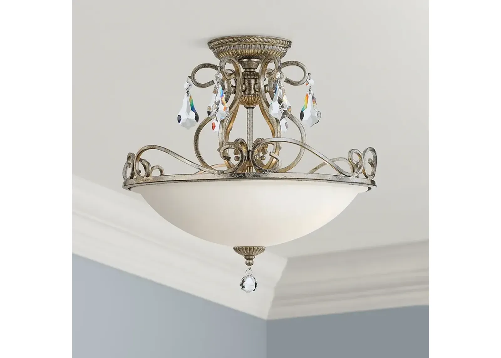 Crystorama Ashton 16 1/2" Silver Scrolls and Crystal Ceiling Light