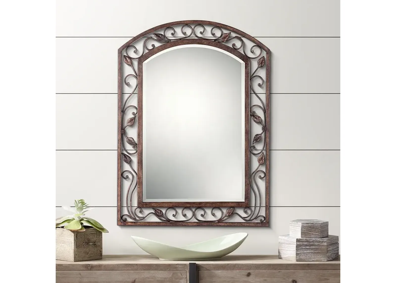 Franklin Iron Eden Park Bronze 25" x 34" Arch Top Wall Mirror