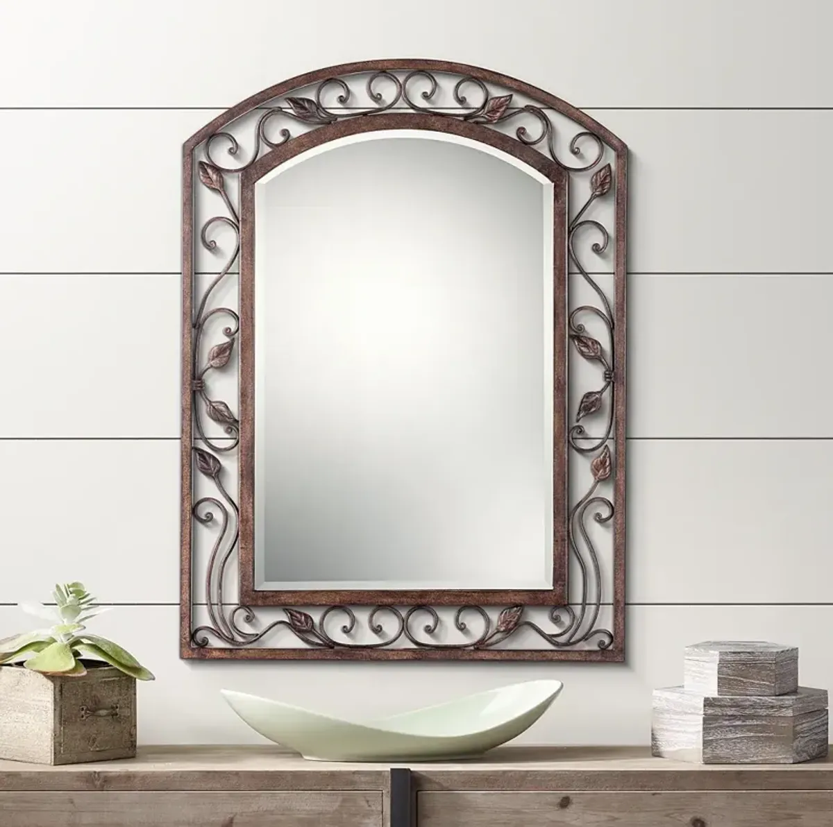 Franklin Iron Eden Park Bronze 25" x 34" Arch Top Wall Mirror