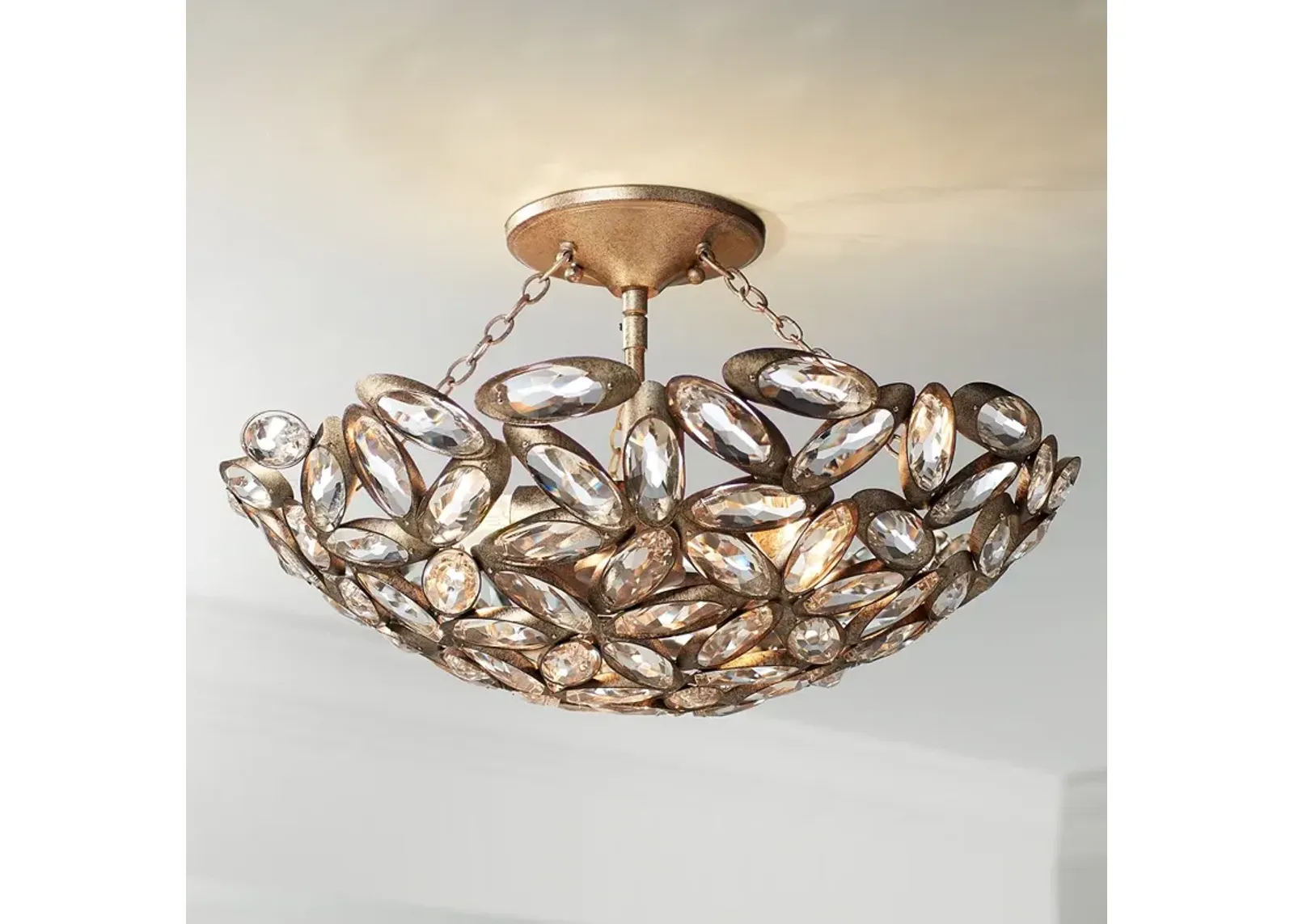 Franklin Iron Works Viera 20" Bronze Crystal Semi-Flush Ceiling Light