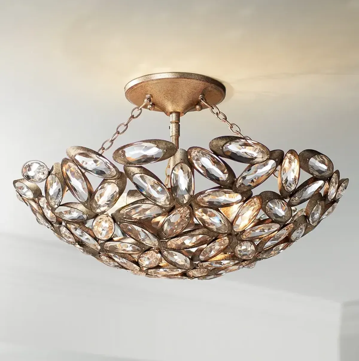 Franklin Iron Works Viera 20" Bronze Crystal Semi-Flush Ceiling Light