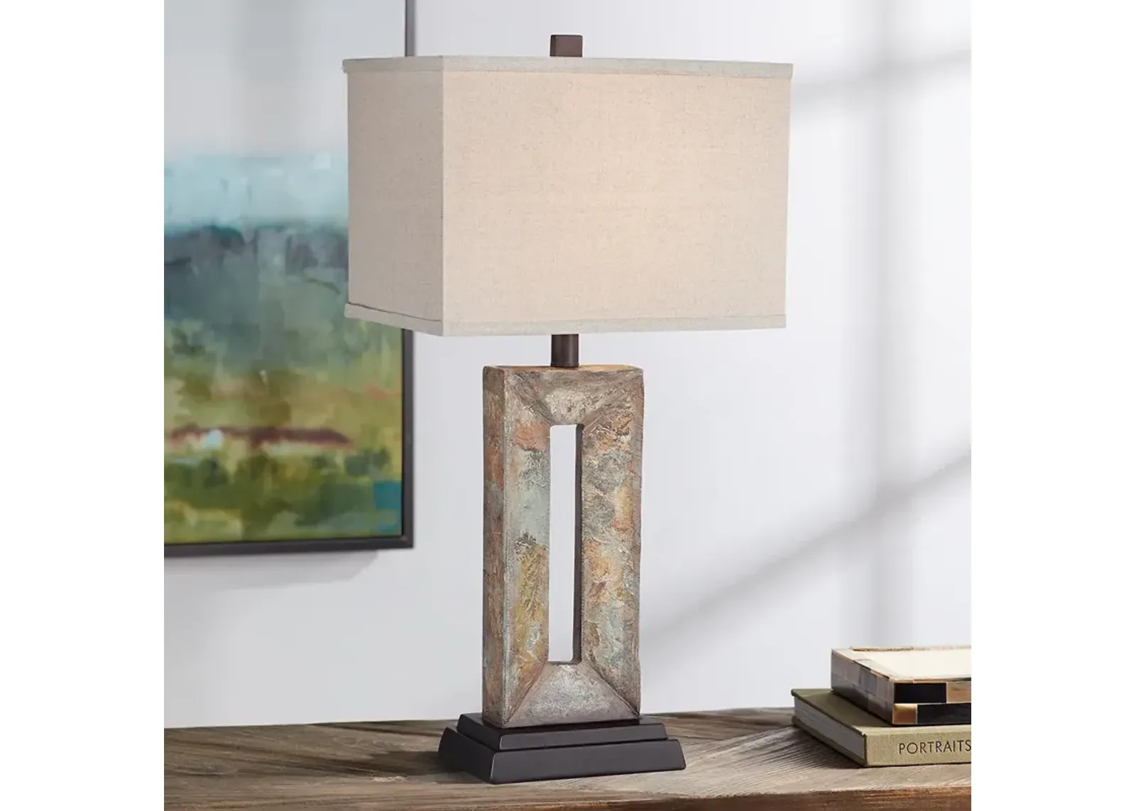 Franklin Iron Tahoe 26" Rustic Modern Rectangular Slate Table Lamp