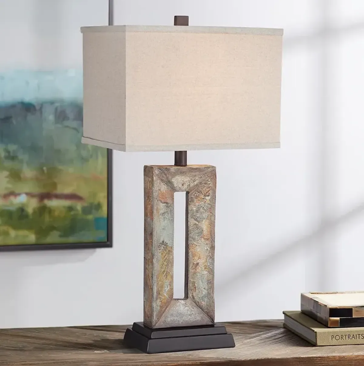 Franklin Iron Tahoe 26" Rustic Modern Rectangular Slate Table Lamp