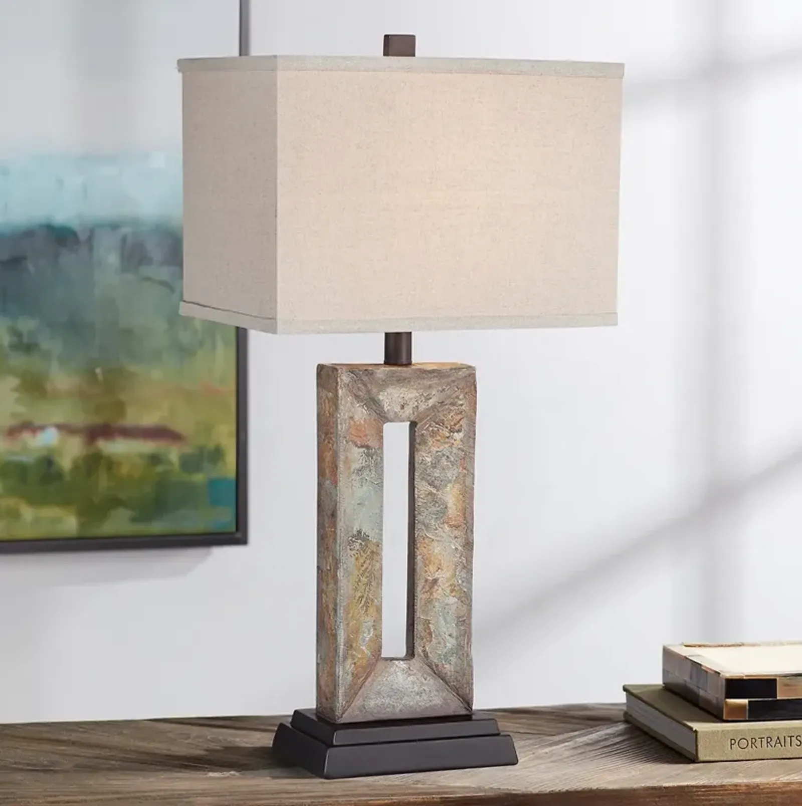 Franklin Iron Tahoe 26" Rustic Modern Rectangular Slate Table Lamp