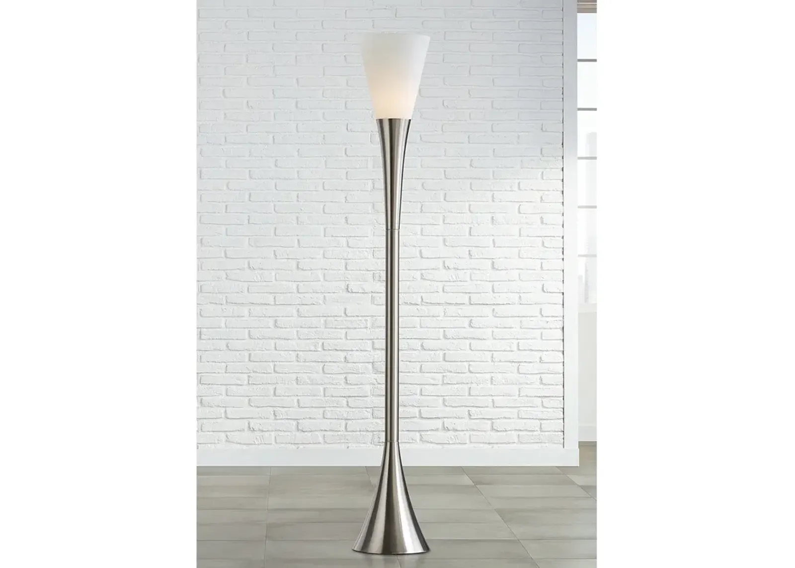 Possini Euro Piazza 72 1/2" Brushed Nickel Modern Torchiere Floor Lamp