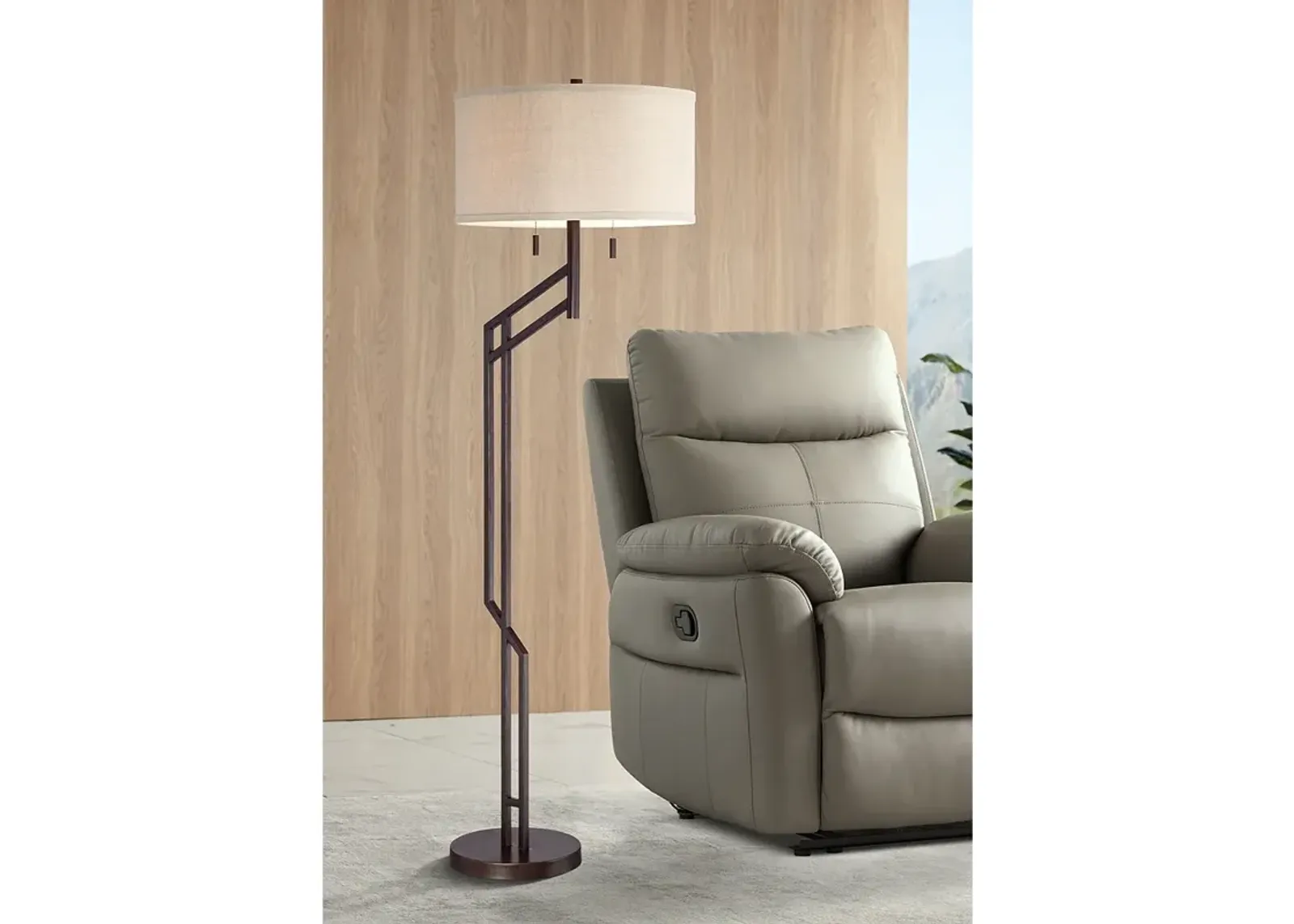 Possini Euro Tyler 61 3/4" Bronze Pull Chain Offset Arm Floor Lamp