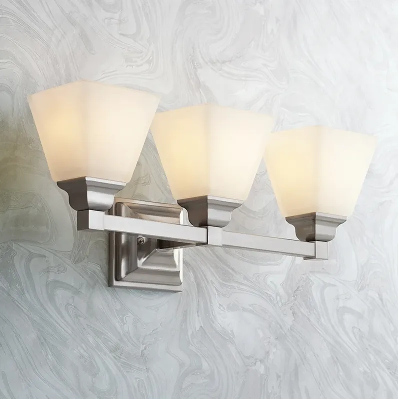 Regency Hill Mencino 20" Wide 3-Light Nickel and Opal Glass Bath Light