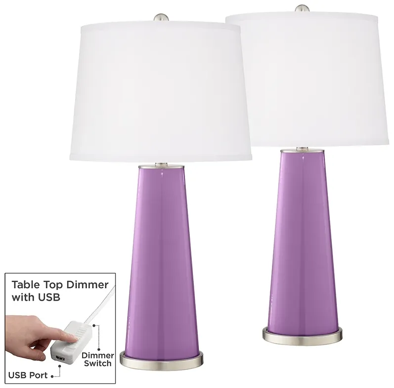 African Violet Leo Table Lamp Set of 2 with Dimmers