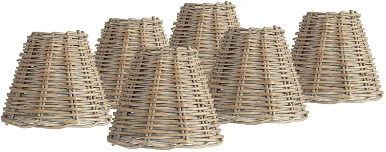 Springcrest Natural Wicker Chandelier Lamp Shades 3x6x5 (Clip-On) Set of 6