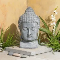 Meditating Buddha Head 18 1/2" High Outdoor Statue