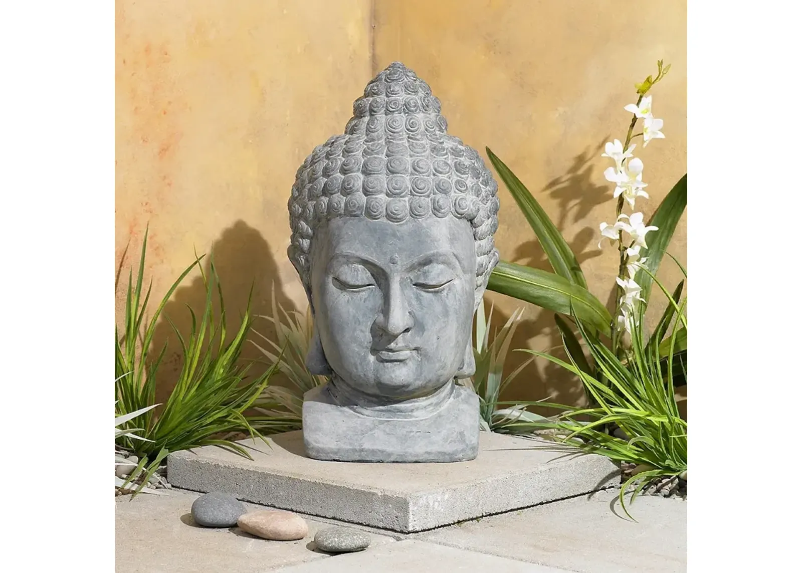 Meditating Buddha Head 18 1/2" High Outdoor Statue