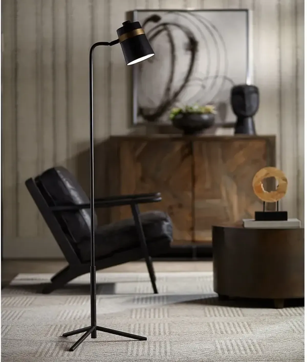 Pacific Coast Lighting Black and Brass Tripod Base Floor Lamp