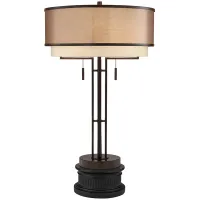 Franklin Iron Works Andes Bronze Double Shade Table Lamp with Black Riser
