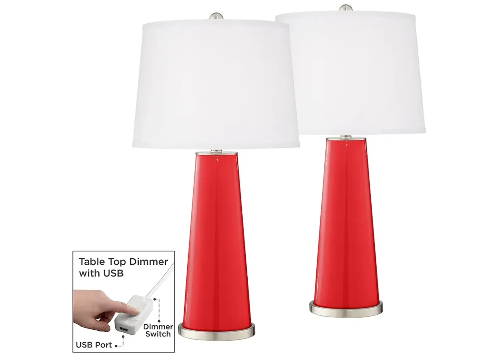 Poppy Red Leo Table Lamp Set of 2 with Dimmers