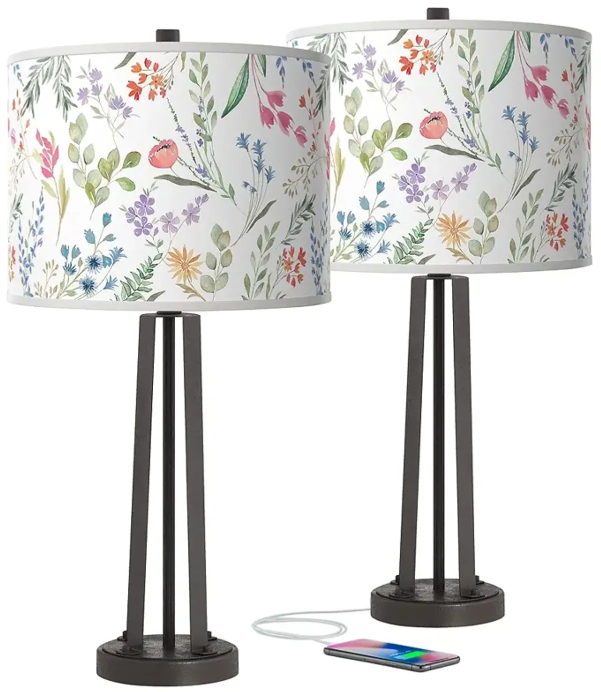 Spring's Joy Susan Dark Bronze USB Table Lamps Set of 2