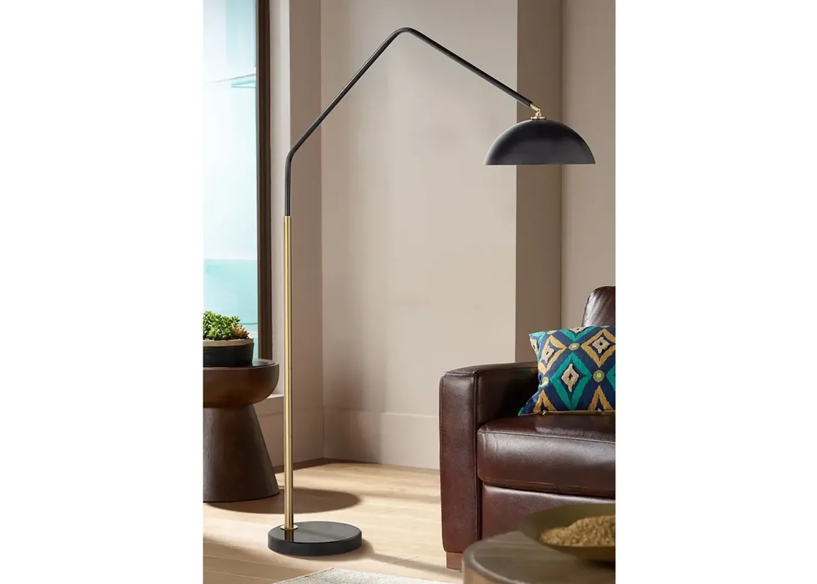 Possini Euro Design Angles 80" High Black Finish Modern Arc Floor Lamp