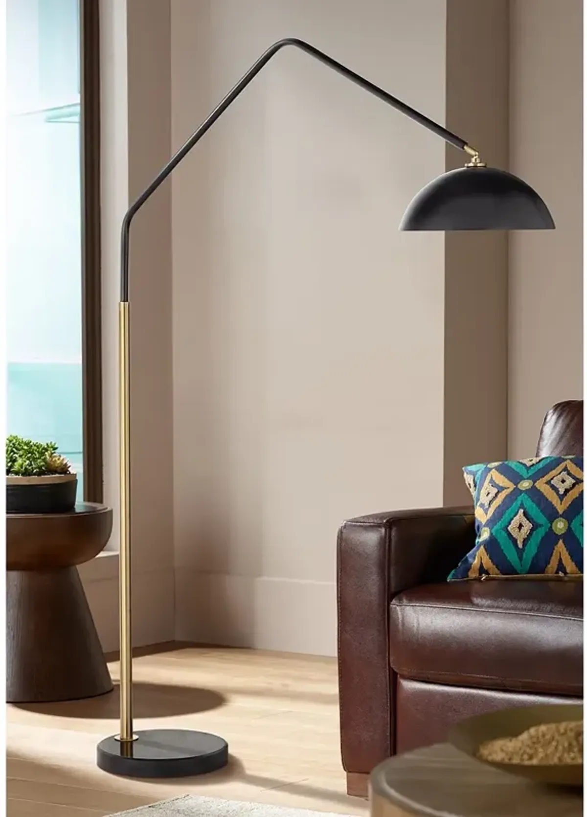 Possini Euro Design Angles 80" High Black Finish Modern Arc Floor Lamp