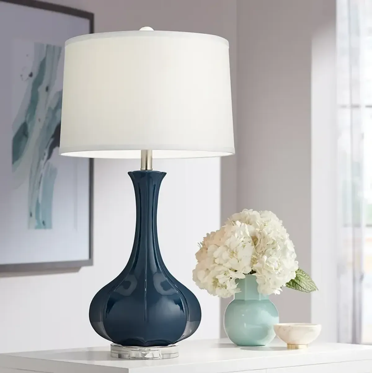 Pacific Coast Lighting 27" Modern Vase Regatta Blue Ceramic Table Lamp