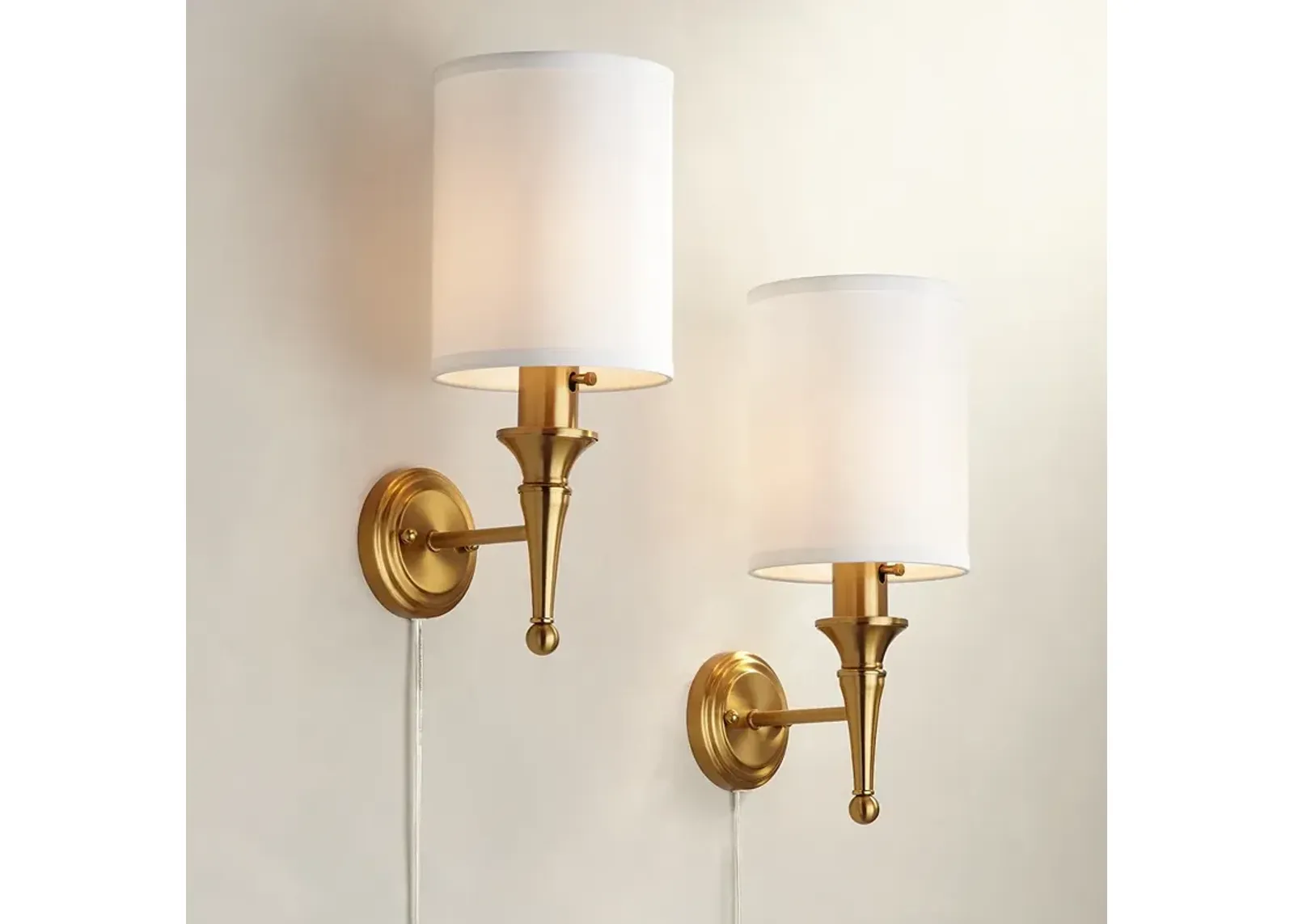 Regency Hill Braidy Warm Gold Traditional Plug-In Wall Sconces Set of 2