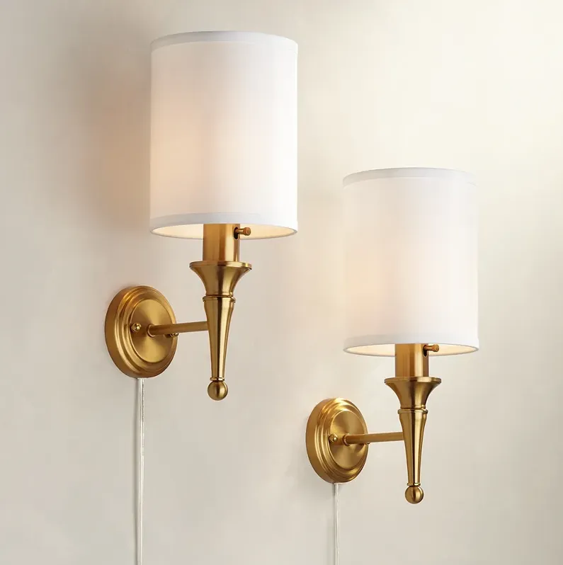 Regency Hill Braidy Warm Gold Traditional Plug-In Wall Sconces Set of 2