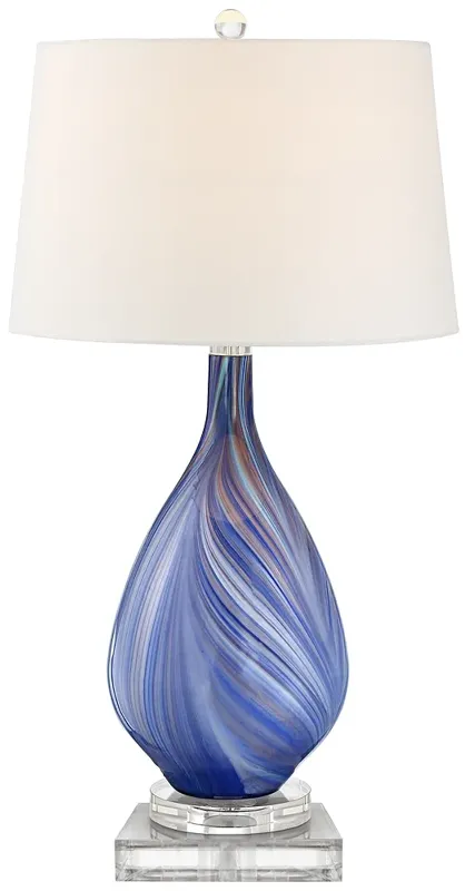 Possini Euro Taylor Blue Glass Table Lamp With 8" Wide Square Riser