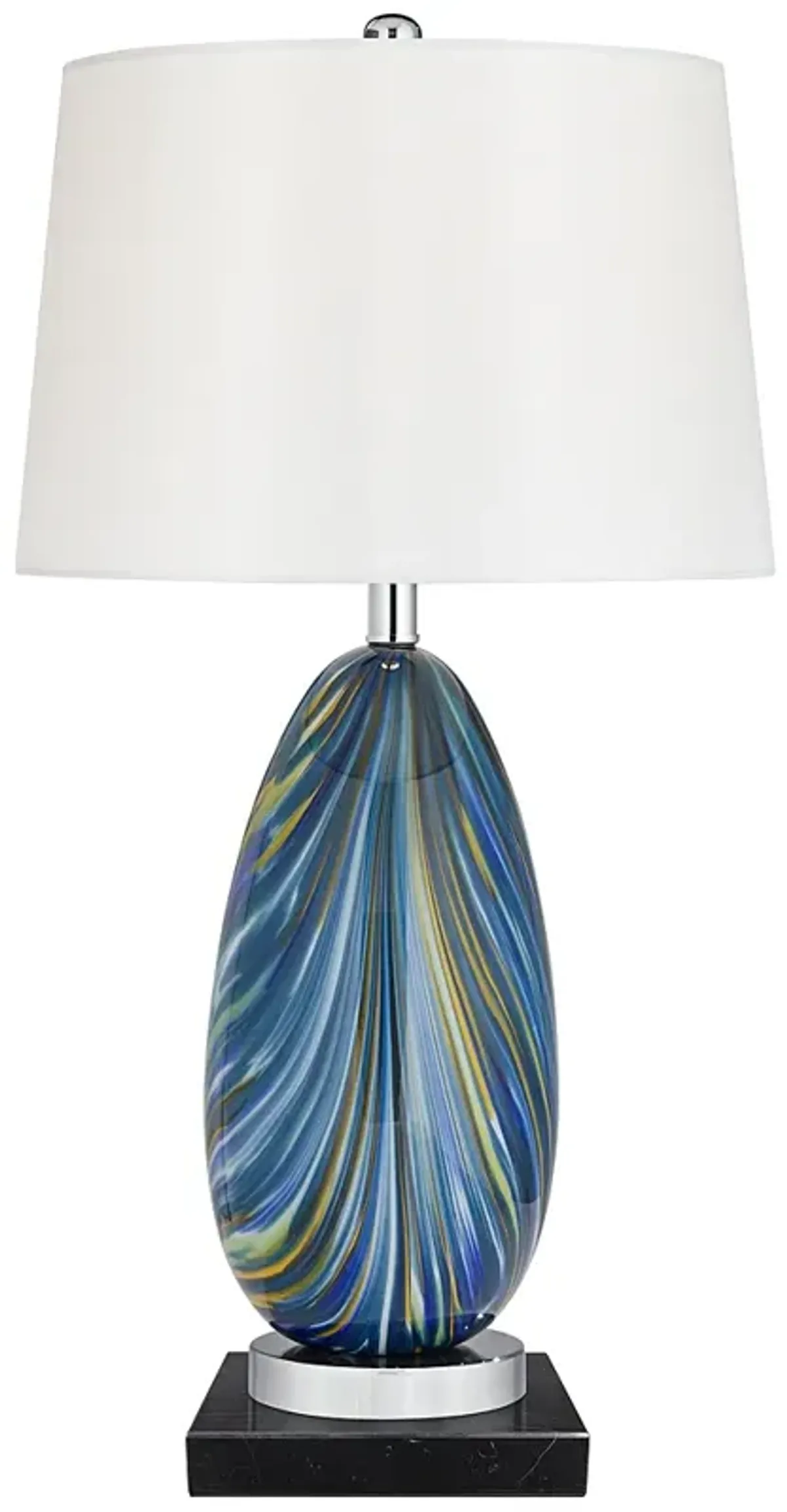 Possini Euro Pablo Blue Swirl Glass Lamp with Square Black Marble Riser