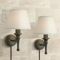 Regency Hill Braidy Traditional Bronze Plug-In Wall Sconces Set of 2