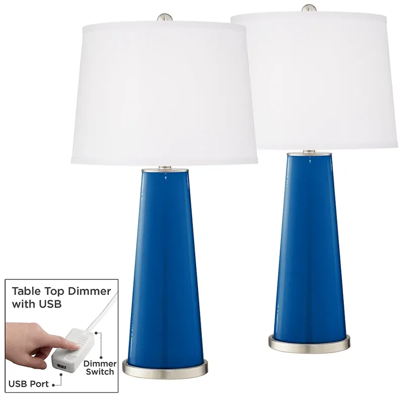 Color Plus Leo 29 1/2" Hyper Blue Lamps Set of 2 with USB Dimmers