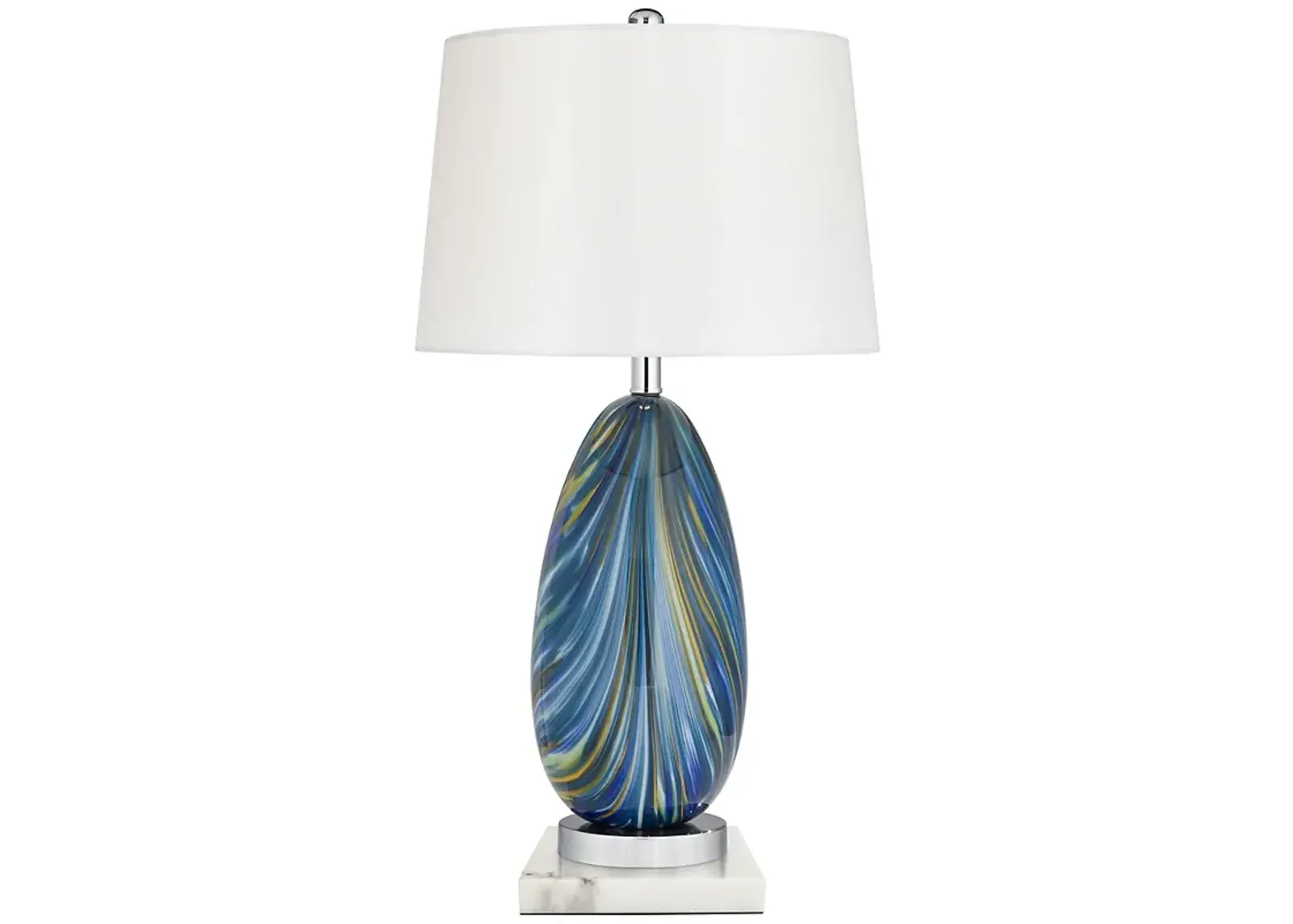 Possini Euro Pablo 27" Blue Swirl Lamp with Square White Marble Riser