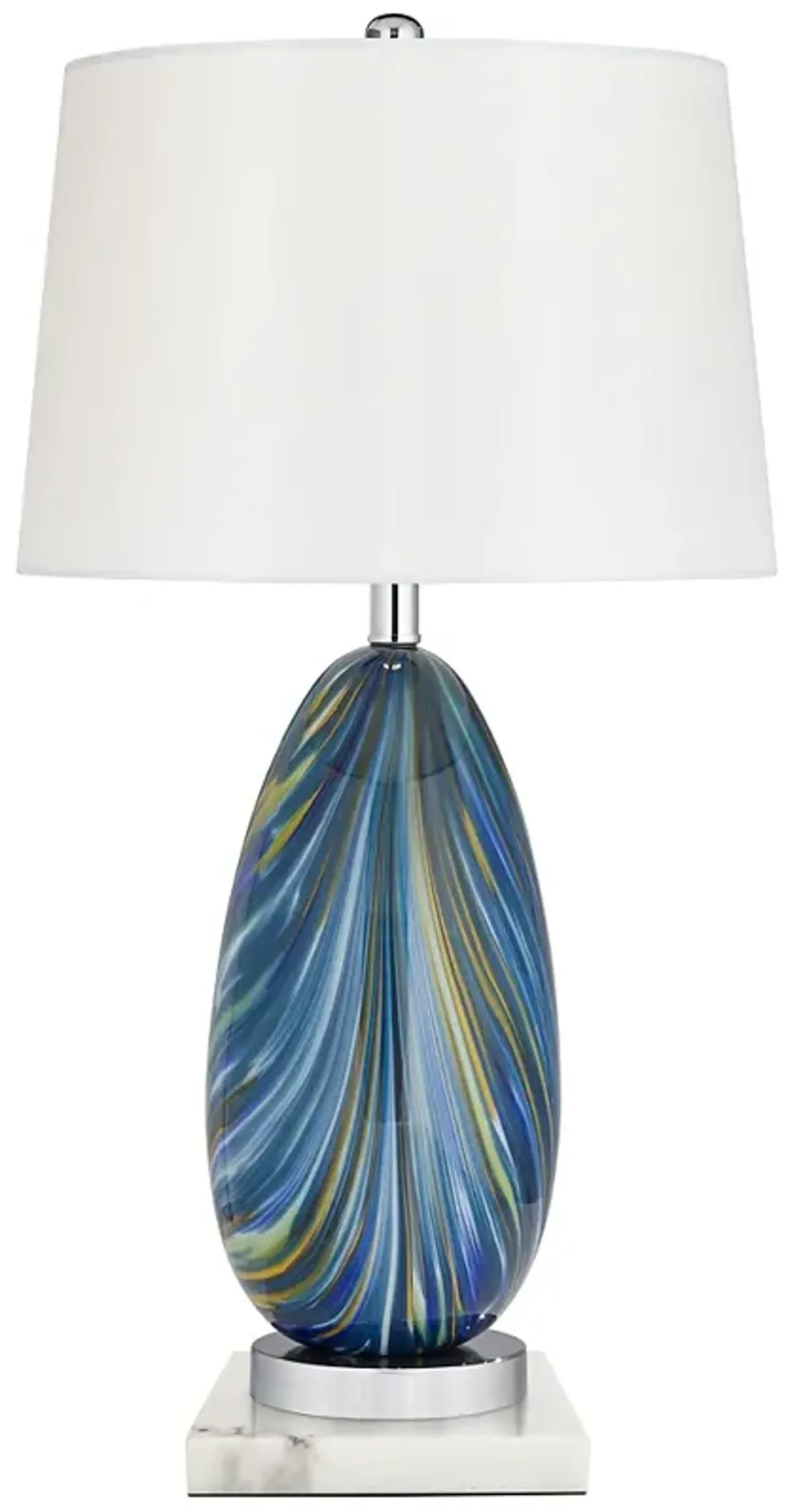 Possini Euro Pablo 27" Blue Swirl Lamp with Square White Marble Riser