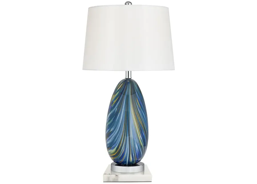 Possini Euro Pablo Blue Table Lamp with Square White Marble Riser