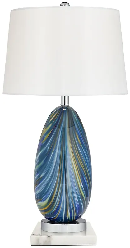 Possini Euro Pablo Blue Table Lamp with Square White Marble Riser